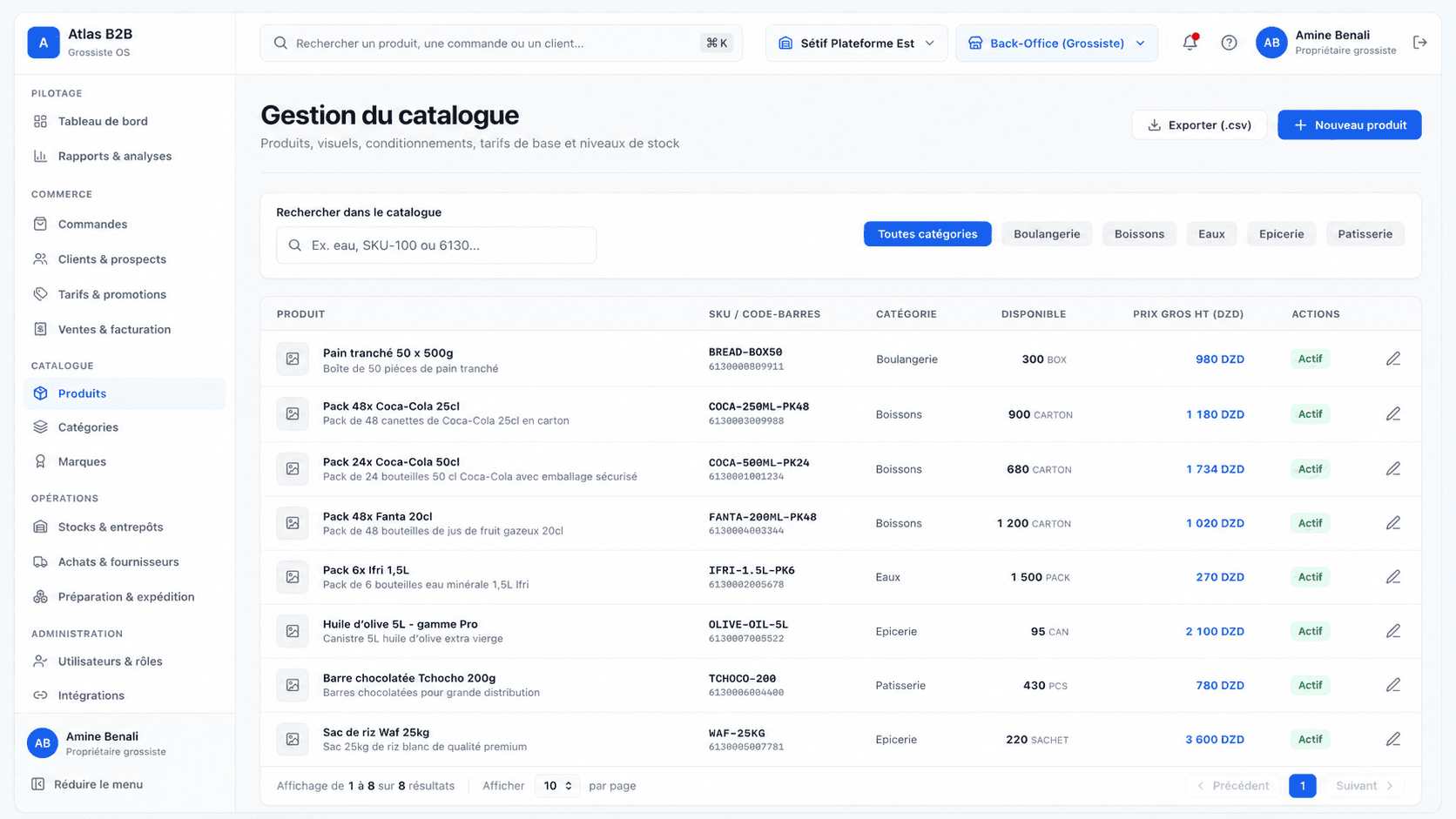 Catalogue et disponibilité