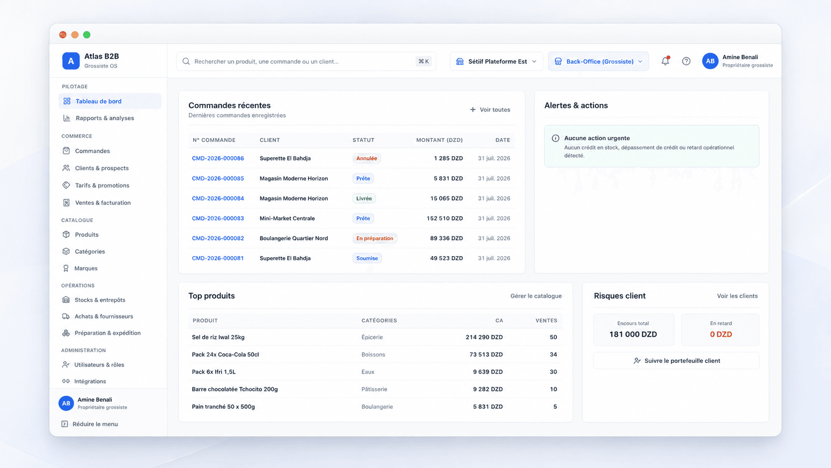 Back-office de pilotage d’une plateforme de distribution B2B